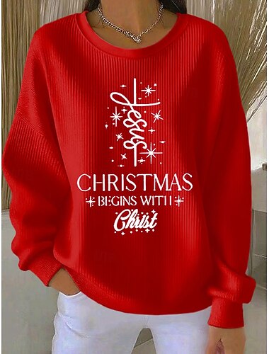 Damen Pullover Grafik Buchstabe Weihnachten Warm Klassisch Lässig Langarm Rundhalsausschnitt Rundhals Normale Oberteile Heim Straße Alltagskleidung Druck Schwarz Weiß Rote Grün Herbst Winter   Damen Pullover Grafik Buchstabe Weihnachten Warm Klassisch Lässig Langarm Rundhalsausschnitt Rundhals Normale Oberteile Heim Straße Alltagskleidung Druck Schwarz Weiß Rote Grün Herbst Winter