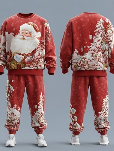  Noël Homme Père Noël 2 pièces Ensembles de sweat-shirts 3D Survêtement Sweatshirt Pull manche longue Pantalon long Col ras du cou Décontracté Quotidien Occasionnel Occasionnel Fête Impression 3D