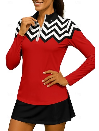  Dame Geometrisk قميص Sportsskjorte POLO T-skjorte Tennisskjorte Langermet Glidelås Blomster UPF50+ UV-bestandig Høy Elastisitet Fukttransport Pustende Tennis Golf Pickleball Høy krage Glidelåskrage