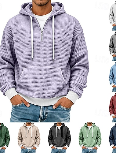 Homme Sweat à capuche Sweat à capuche gaufré Sweat à capuche quart zippé Abricot Rouge vin Blanche Vert Claire bleu marine À capuche Uni Patchwork Bloc de Couleur Texturé Sport & Loisir Occasionnel