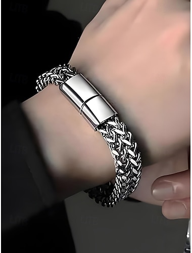  Bracelet homme en acier inoxydable tressé avec fermoir magnétique – bijou tendance et moderne pour un usage décontracté, professionnel ou festif