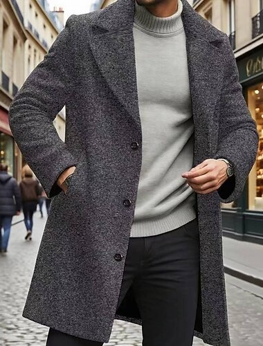  Herren Mantel Trenchcoat Langer Trenchcoat Urlaub Täglich Herbst Winter Polyester Winddicht Warm Oberbekleidung Bekleidung Mode Klassisch Einfach Tasche Revers Einreihig Ein-Knopf