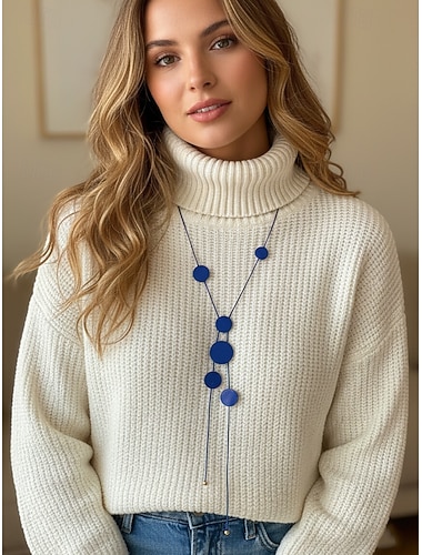  długi naszyjnik z geometrycznym wisiorkiem w kształcie dysku dla kobiet – nowoczesna, minimalistyczna, warstwowa biżuteria na eleganckie przyjęcia, formalne wydarzenia i codzienną modę