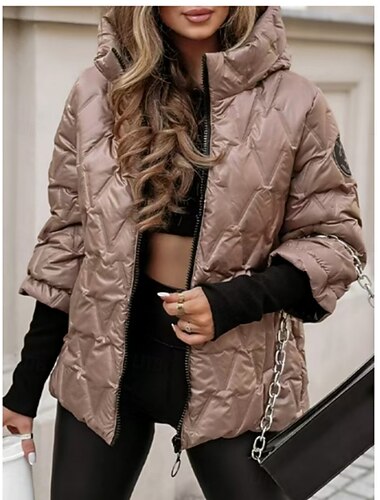  Női Anorák Kényelmes Légáteresztő Cipzár Alkalmi Sima Vakáció Utca Hétköznapi Hétköznapi viselet Cipzár Szokványos Kapucni Normál Hosszú ujj Felsőruházat Fekete Fehér Teveszín Tavasz Ősz