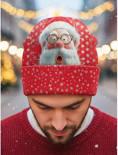  berretto natalizio da uomo – con disegni di Babbo Natale e pan di zenzero, in caldo materiale lavorato a maglia, perfetto per feste di Natale, gite invernali e regali di Natale