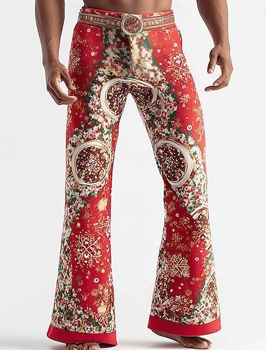  Vánoce Pánské Vánoční stromek Sněhová vločka Disco kalhoty Zvonové kalhoty 60. a 70. let Středně vysoký pas Na běžné nošení Vintage Retro Venkovní Dovolená Boční kapsy Kalhoty s rozšířenými nohavicemi