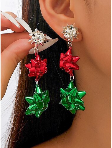  Julesløyfeøreringer til dame, festlig rød og grønn design med legeringsmateriale, perfekt for høytidsfester og gavegivning