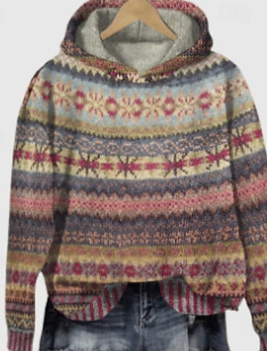  Dámské Vánoční svetr Fair Isle svetr Svetr Svetr Fair Isle Šik ven Na běžné nošení Květinový Kapuce Pletený Tisk Dlouhý rukáv Běžné topy Plést Venkovní Denní Dovolená Hnědá Podzim Zima