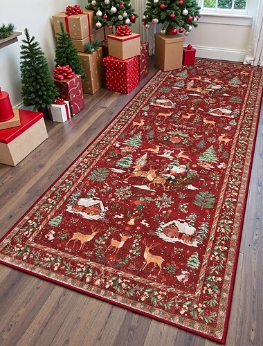  Dekorativt gulvteppe til jul, slitesterkt &smussavvisende matte til stue, gang