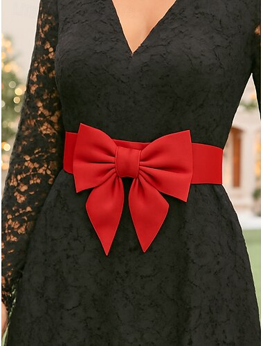  Elastisk sløyfebelte i midjen til dame, stilig og komfortabel til kjoler, perfekt juletilbehør i flere farger