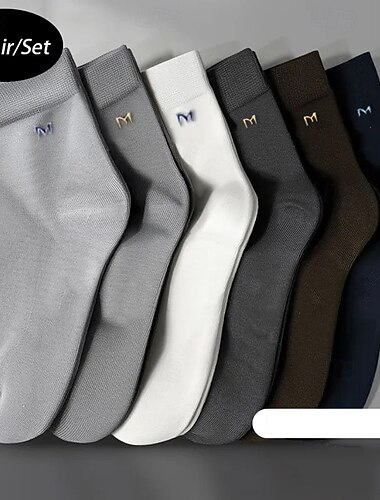  男性用 5ペア マルチパック ソックス ランニングソックス カジュアルソックス ブラック ホワイト カラー レタード バケーション スポーツ 日常 ベーシック 普通の厚さ 春 秋 ファッション カジュアル