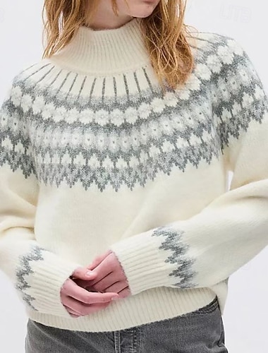  Per donna Maglione natalizio Fair Isle Felpa Maglione Streetwear Casual Geometrico Girocollo Lavorato a maglia Stampato Manica Lunga Top Regolari Maglia Quotidiano Ferie Uscire Bianco Rosa Autunno