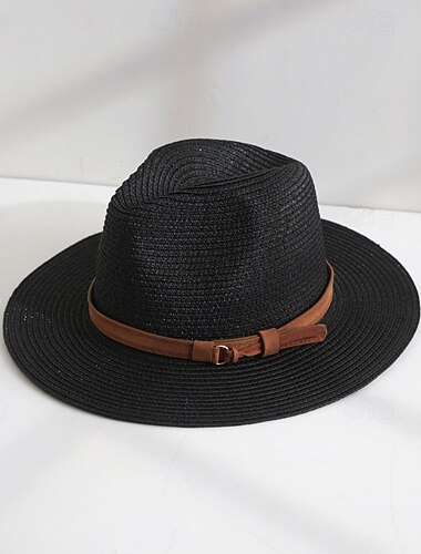  Hatter polyester Strå Stråhatt Solhatt Bryllup Ferie Te Fest Hesteløp cocktail Årgang Solbeskyttelse Med Metallspenne Hodeplagg Hodeplagg
