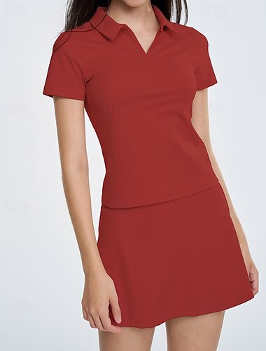  Dame Ensfarget Sportssett Tennissett POLO T-skjorte Elegant Hurtigtørkende Tennis Pickleball Løp Treningsdrakt Svart Hvit Rød Tennis klær