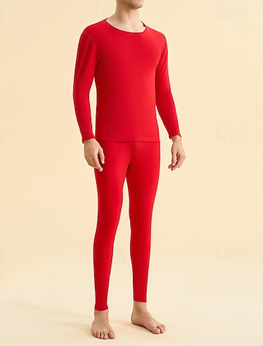  Муж. Холодная погода Верх Низ Базовый слой верх и низ Термобелье Наборы одежды Зима Черный Красный Спорт Бег Фитнес Завышенная На флексовой подкладке Ультра-мягкий Длинный рукав Спорт