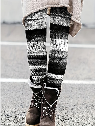  Damen Leggings Urlaub Vintage Ethno-Stil Volle Länge Hohe Taille Grafik 3D-Druck Gestreift 3D-Druck Atmungsaktivität Weich Bequem Dehnbar Outdoor Urlaub Heim Schwarzgrau Herbst Winter Schmaler Schnitt