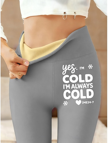  Жен. леггинсы на флисовой подкладке Флисовые штаны Леггинсы Классический На каждый день Полная длина Завышенная Буквы Сохраняет тепло удобный Удобный Эластичная