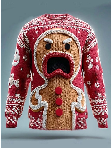  Жен. Вязаная ткань Пуловер Повседневные На каждый день Графика Санта Клаус Рельефный узор Вырез под горло Трикотаж С принтом Длинный рукав Обычные топы Вязать на открытом воздухе выходные