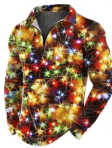  Weihnachten Herren Laternen Poloshirts mit Reißverschluss Polo-Shirts Revers Lässig Outdoor Ferien Alltagskleidung Festival-Outfit 3D-Druck Frühling Herbst Winter Gelb Blau Orange