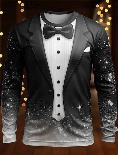  Noël Homme Costume de Noël Smoking T-shirt manche longue T-shirt Impression 3D Col ras du cou Chemise Mode Basique 3D Rue Occasionnel Quotidien Noir Vert Été Printemps Vêtement Tenue S M L XL XXL XXXL