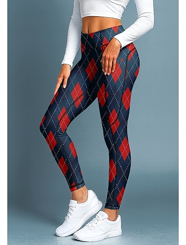  Dame pilatesleggings Treningsbukser Treningstights Lommer Dokumentavgift Sidelommer Pilates Treningsstudio Treningsøkt Bukser Strømpebukse Leggings Ruter Rød sport Sportsklær Elastisk Tett passform