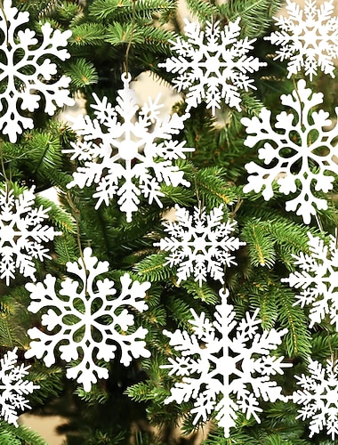  36 kpl lumihiutaleita - joulukuusenkoristeita, lumihiutalekoristeita puuhun, muovisia kimaltelevia valkoisia lumihiutalekoristeita, joulukoristeita sisätiloihin, talvi-ihmemaa