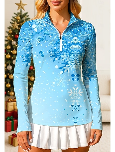  Dame Gradert Polo genser Topper قميص Sportsskjorte Langermet Trykt mønster Quarter Zip Pullover UPF50+ UV-bestandig UV Beskyttelse Elastisk Pustende Volleyball Tennis Golf Høy krage Glidelåskrage