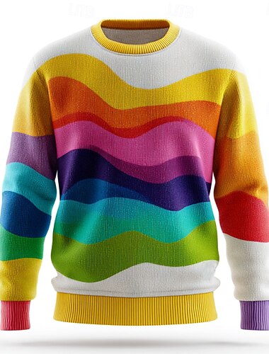  Herre Fargeblokk Vertikale striper Pullover genser Strikketøy Crewneck Fritid Feriereise Daglig 3D-utskrift Hold Varm Langermet Vår Høst Vinter Flerfarget a Flerfarget B Multi Color