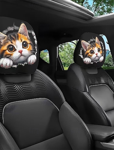 2 st söta djuröverdrag till bilstödet - dubbelsidigt tryckt design, elastiska bilsätesskydd utan fyllning, reptålig dekoration för nackstöd för bilar, lastbilar, SUV:ar - enkel installation   2 st söta djuröverdrag till bilstödet - dubbelsidigt tryckt design, elastiska bilsätesskydd utan fyllning, reptålig dekoration för nackstöd för bilar, lastbilar, SUV:ar - enkel installation