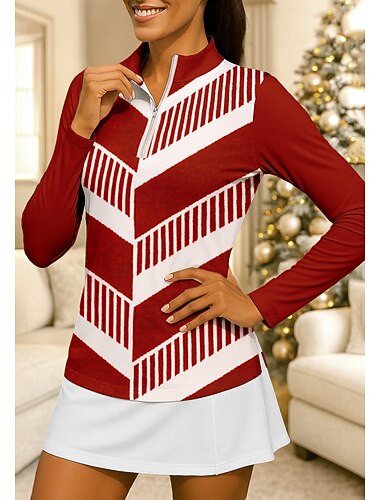  Dame Geometrisk قميص Sportsskjorte POLO T-skjorte Tennisskjorte Langermet Glidelås Blomster UPF50+ UV-bestandig Høy Elastisitet Fukttransport Pustende Tennis Golf Pickleball Høy krage Glidelåskrage