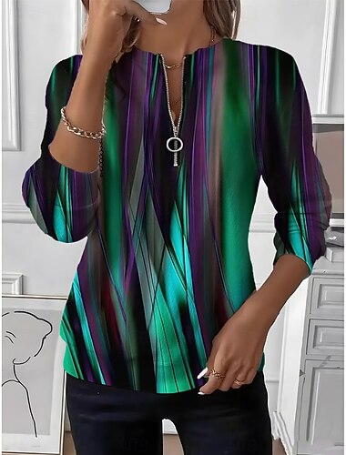  Damen Pullover Sweatshirt Sweatshirts mit Reißverschluss Reißverschluss Druck Grafik Geometrisch Farbblock Mode Lässig Langarm Rundhalsausschnitt Rundhals Normale Oberteile Straße Alltagskleidung