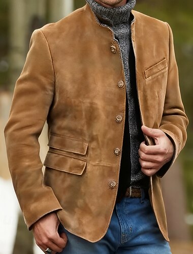  رجالي سترة من جلد الغزال الصناعي جاكيت كاجوال عطلة مناسب للبس اليومي الدفء جيب الخريف الشتاء سهل موضة كلاسيكي Lapel عادية كاكي فاتح أسود أزرق البحرية كاكي خضار العسكري جاكتس