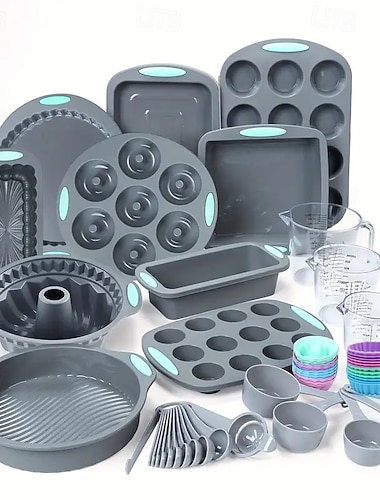  54個の耐熱シリコンケーキ型ベーキングセット計量スプーンマフィンカップトーストドーナツ型