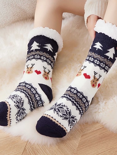  naisten jouluiset pörröiset tohvelisukat, lämpimät fleecevuoratut liukumattomat lattiasukat talveksi, viihtyisät loma- tai kotisukat