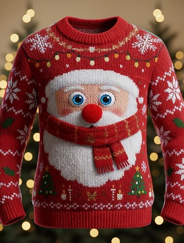  Stygg julegenser Herre julenissen 3D-utskrift Pullover genser Strikketøy Crewneck Fritid Feriereise Daglig 3D-utskrift Hold Varm Langermet Vår Høst Vinter Rød -1 Rød -2 Rød -3
