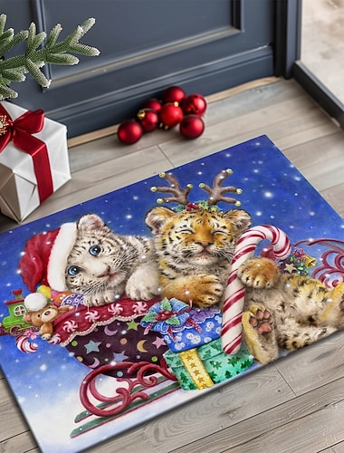  Weihnachtsfußmatte für den Eingangsbereich weicher rutschfester maschinenwaschbarer Faux Cashmere Fußmatte festlicher Eingangsbereichsteppich SleepyReindeer von Kayomi Harai