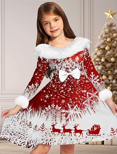  Χριστούγεννα Κορίτσια » 3D Γραφική Καθε Χιονονιφάδα Φόρεμα Μακρυμάνικο Άνοιξη Φθινόπωρο Διακοπές Καθημερινά Αργίες Πανεμορφη Γλυκός Παιδιά 4-12 χρόνια Φόρεμα για πάρτυ Φόρεμα σε γραμμή Α Ως το Γόνατο