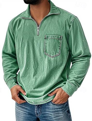 Per uomo Polo Polo con zip a un quarto Abbigliamento quotidiano Data Zip a un quarto Manica Lunga Moda Essenziale Semplice Cerniera Tasca Primavera Autunno Vestibilità regolare Nero Rosa Blu Verde