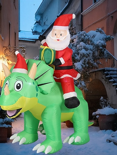  Święty Mikołaj na Boże Narodzenie jeździ na dinozaurach i daje prezenty w pudełkach z diodami LED, nadmuchiwane modele, dziedzińce wewnętrzne i zewnętrzne, trawniki, ogrody, dekoracje imprezowe,