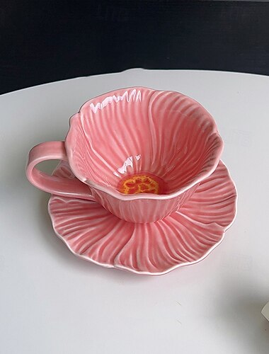  blomstermønster keramisk kaffekop &Underkop, kreativt håndmalet underglasureret fransk vintage kronbladsdesign, eftermiddagstesæt, elegant gave til venner &familie