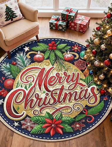  Hyvää joulua pyöreä matto olohuoneeseen ja makuuhuoneeseen tekokashmirin joululoma matto koristeilla joulukaktus ja mäntylehdet pehmeä liukumaton konepestävä matto 4ft