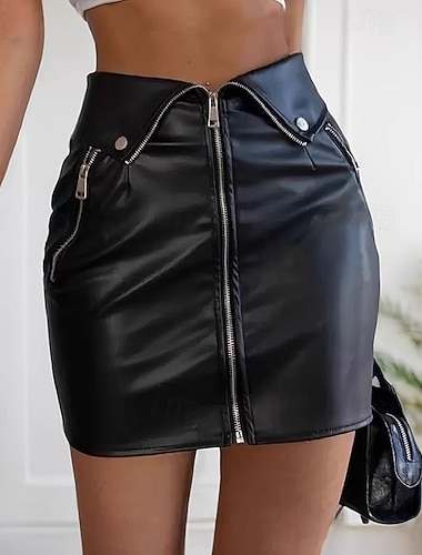 Damen Figurbetont Mode Metallisch Sexy Mini Hohe Taille Röcke Einfach Gerafft Mikroelastisch Straße Täglich Schwarz Frühling Kunstleder Polyester   Damen Figurbetont Mode Metallisch Sexy Mini Hohe Taille Röcke Einfach Gerafft Mikroelastisch Straße Täglich Schwarz Frühling Kunstleder Polyester