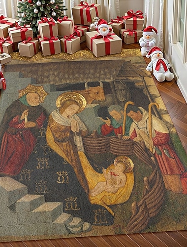  Joulun seimikuva alue matto olohuoneeseen ja makuuhuoneeseen keinotekoinen kashmir Jeesuksen syntymä matto Marian Joosefin ja vauva Jeesuksen uskonnollinen joulutaide pehmeä liukumaton konepestävä