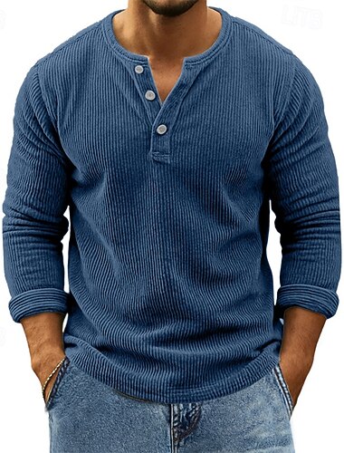 Муж. Футболка Вельветовая рубашка Рубашка Хенли Футболки Длинный рукав Хенли Весна Осень Полотняное плетение Мода Оригинальный рисунок Классический Пуговицы Отпуск Для улицы На выход   Муж. Футболка Вельветовая рубашка Рубашка Хенли Футболки Длинный рукав Хенли Весна Осень Полотняное плетение Мода Оригинальный рисунок Классический Пуговицы Отпуск Для улицы На выход