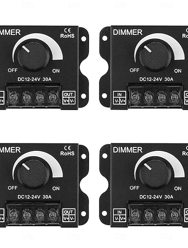  Ściemniacz taśm LED DC12V-24V 30A PWM, regulator ściemniania do ściemniacza, pokrętło regulacji jasności, włącznik/wyłącznik, obudowa aluminiowa (ściemniacz aluminiowy)