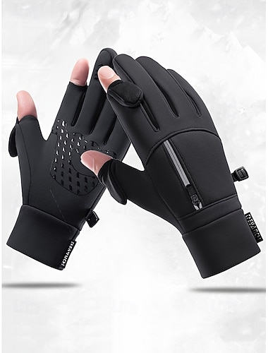 Guanti invernali impermeabili da uomo per touchscreen, guanti da guida termici caldi foderati in pile con cerniera, guanti sportivi antivento per esterni per climi freddi   Guanti invernali impermeabili da uomo per touchscreen, guanti da guida termici caldi foderati in pile con cerniera, guanti sportivi antivento per esterni per climi freddi
