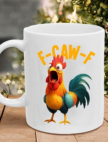  f-caw-f 面白い鶏のマグカップ、ユーモラスな雄鶏のコーヒーカップ、ギャグ、友達へのクリスマスプレゼント &家族向けの陶器製ティーマグカップ、オフィス、キッチン、誕生日、クリスマス、または面白いギフトのアイデア
