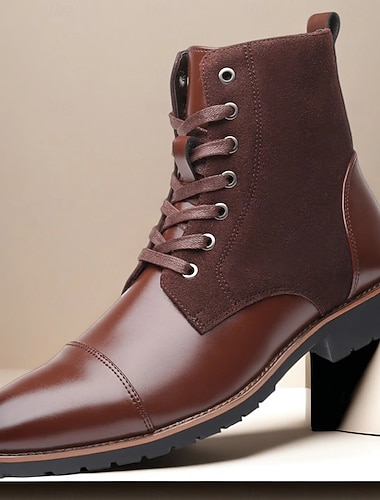  Коричневые мужские ботинки из искусственной кожи на шнуровке с прочной подошвой – удобная и универсальная обувь для осенних и зимних праздников