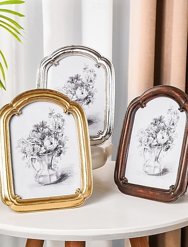  1 szt. żywicy, rama w kolorze złotym, srebrnym i brązowym, zakrzywiona dekoracja drzwi, prosta dekoracja biurka, dekoracja biurka w sypialni, dekoracja zdjęcia, ramka na zdjęcia