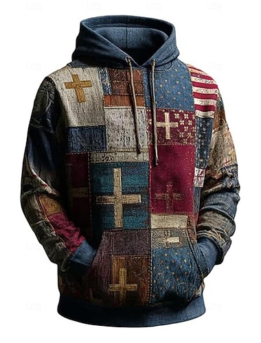  Herren Kreuz Amerikanische Flagge Kapuzensweatshirt Mode Täglich Lässig Langarm Mit Kapuze Streetwear Urlaub Party Festival Blau Rote Drucken Herbst Winter Designer S M L XL 2XL 3XL
